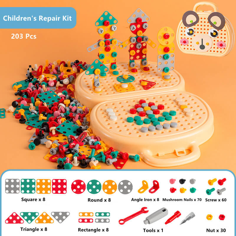 203 Pieces Children's Repair Toolbox Creative Mosaic Puzzle Toy